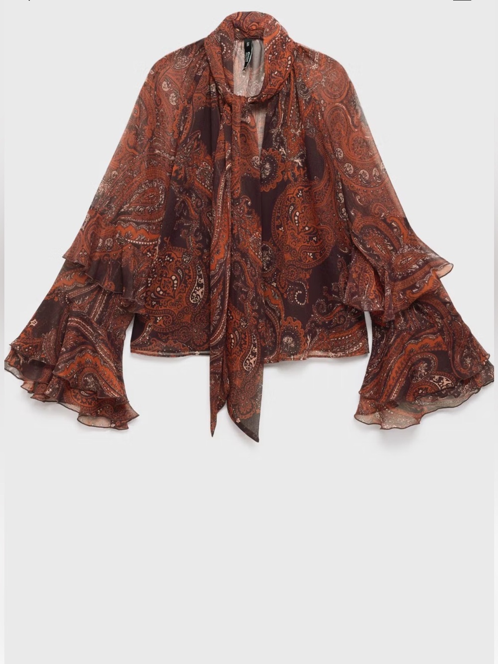 MANGO Paisley Tie-Neck Blouse